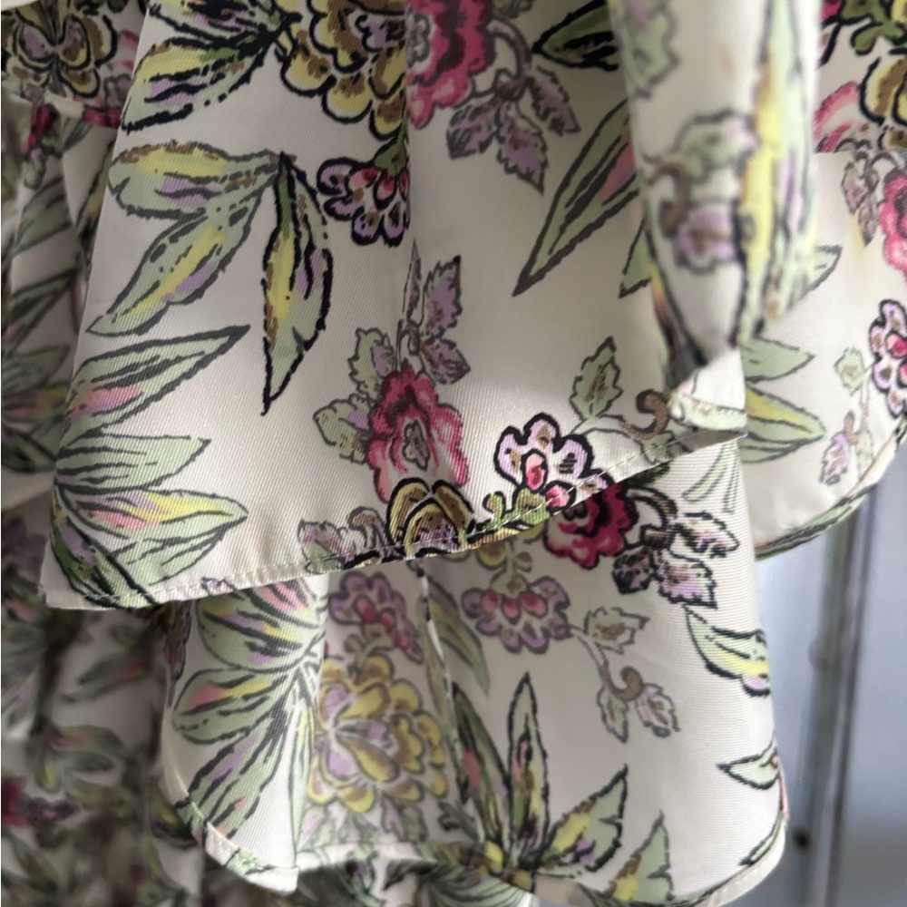 cinq a sept Floral V-Neck Dress in Cream with Pink & Green - Picture 7 of 8